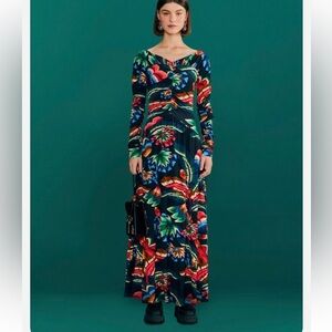 Farm Rio Chevron Forest Black Jersey Dress